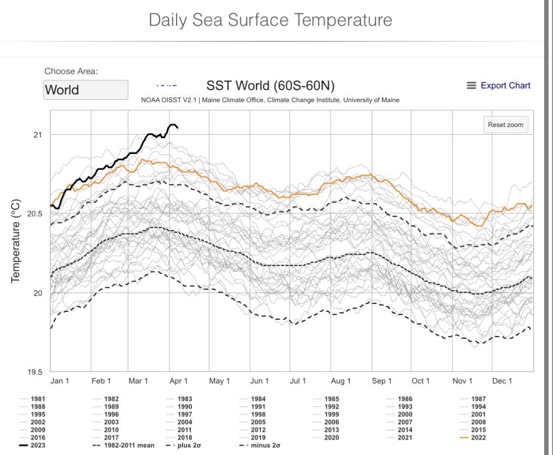 Oberflächen-Temperatur der Ozeane auf Allzeithoch